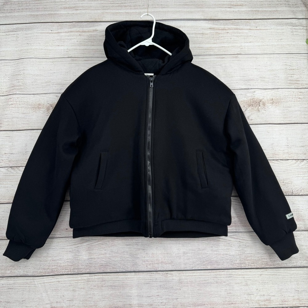 Comfrt Full Zip Weighted Hoodie Womens XL Black Quilted Lined Cropped Jacket